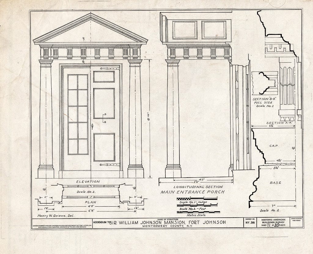 Blueprint HABS NY,29-FORJO,1- (Sheet 11 of 27) - Sir William Johnson House, State Routes 5 & 67, Fort Johnson, Montgomery County, NY
