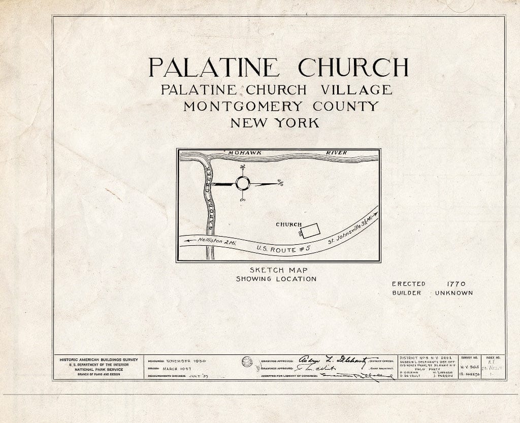 Blueprint HABS NY,29-NEL.V,1- (Sheet 0 of 12) - Palatine Church, State Route 5, Nelliston, Montgomery County, NY