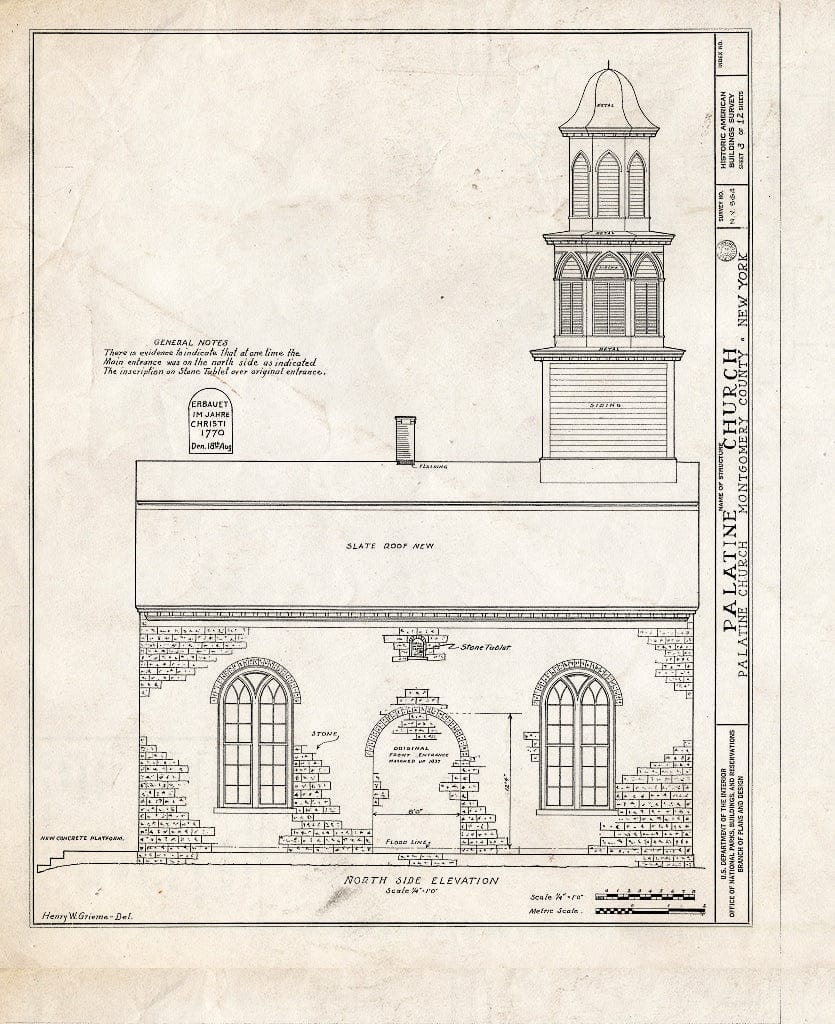 Blueprint HABS NY,29-NEL.V,1- (Sheet 3 of 12) - Palatine Church, State Route 5, Nelliston, Montgomery County, NY