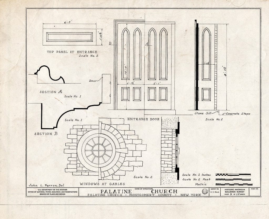 Blueprint HABS NY,29-NEL.V,1- (Sheet 9 of 12) - Palatine Church, State Route 5, Nelliston, Montgomery County, NY