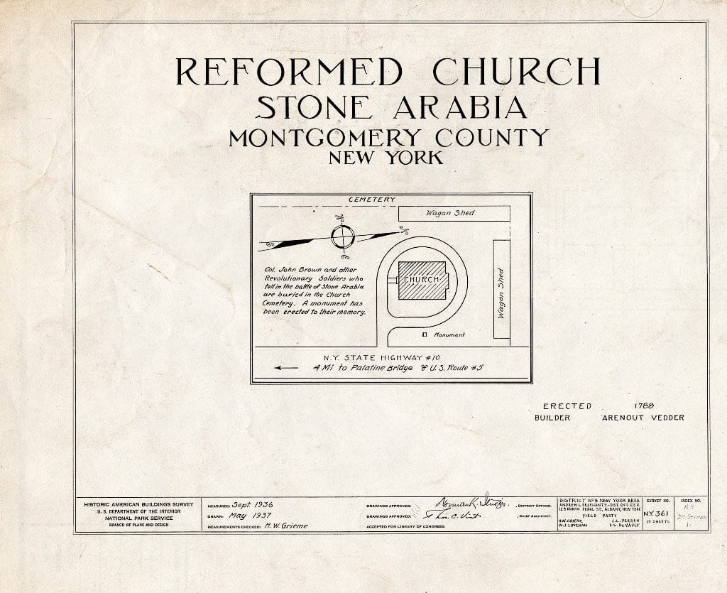 Blueprint HABS NY,29-STONAR,1- (Sheet 0 of 15) - Dutch Reformed Church, State Route 10, Stone Arabia, Montgomery County, NY