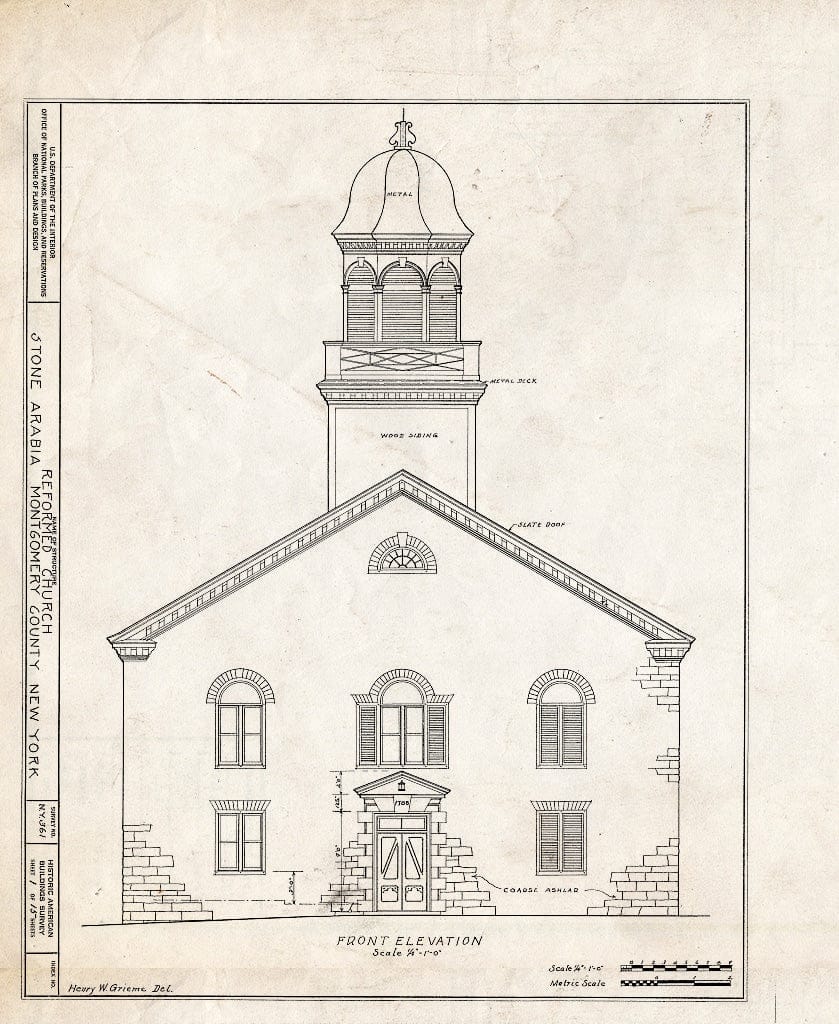 Blueprint HABS NY,29-STONAR,1- (Sheet 1 of 15) - Dutch Reformed Church, State Route 10, Stone Arabia, Montgomery County, NY