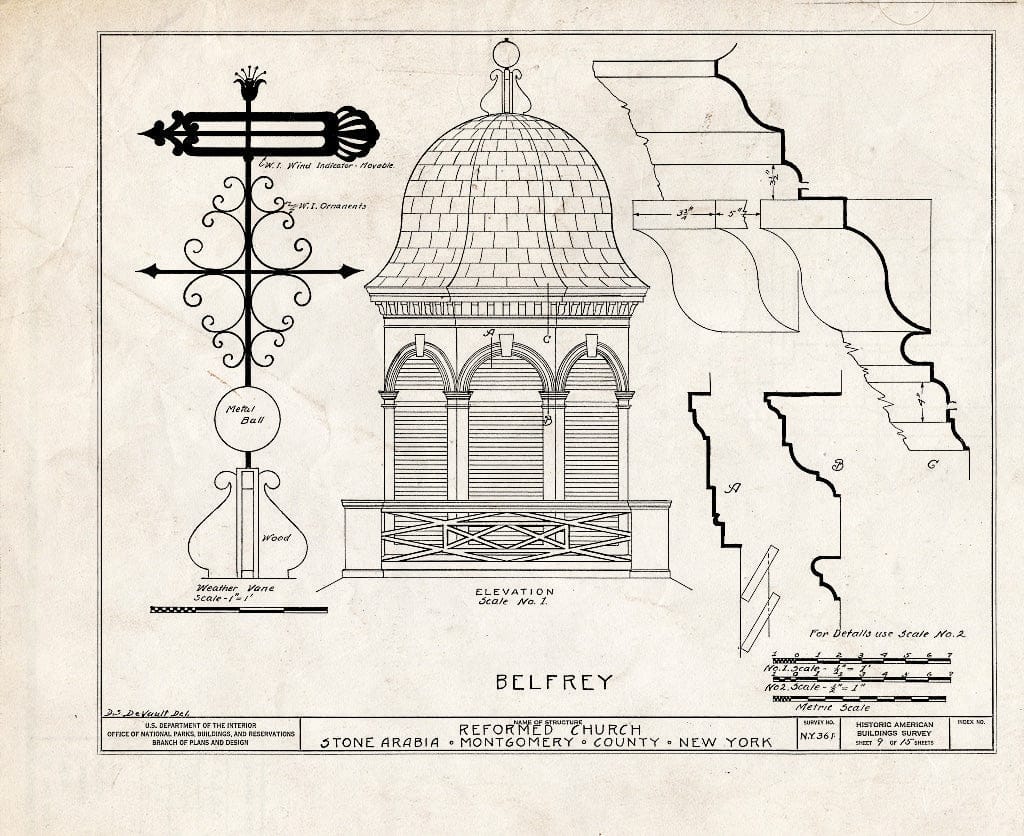 Blueprint HABS NY,29-STONAR,1- (Sheet 9 of 15) - Dutch Reformed Church, State Route 10, Stone Arabia, Montgomery County, NY