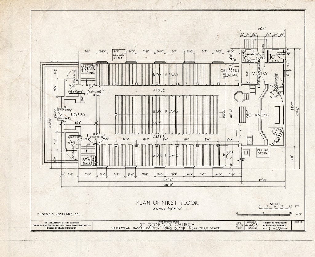 Blueprint HABS NY,30-Hemp,1- (Sheet 1 of 10) - St. George's Church, Front Street, Hempstead, Nassau County, NY