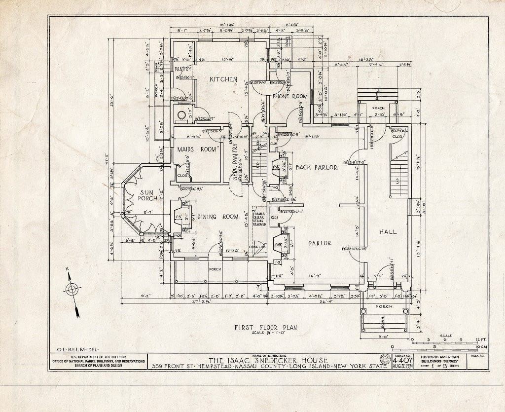 Blueprint HABS NY,30-Hemp,4- (Sheet 1 of 13) - Isaac Snedecker House, 359 Front Street, Hempstead, Nassau County, NY