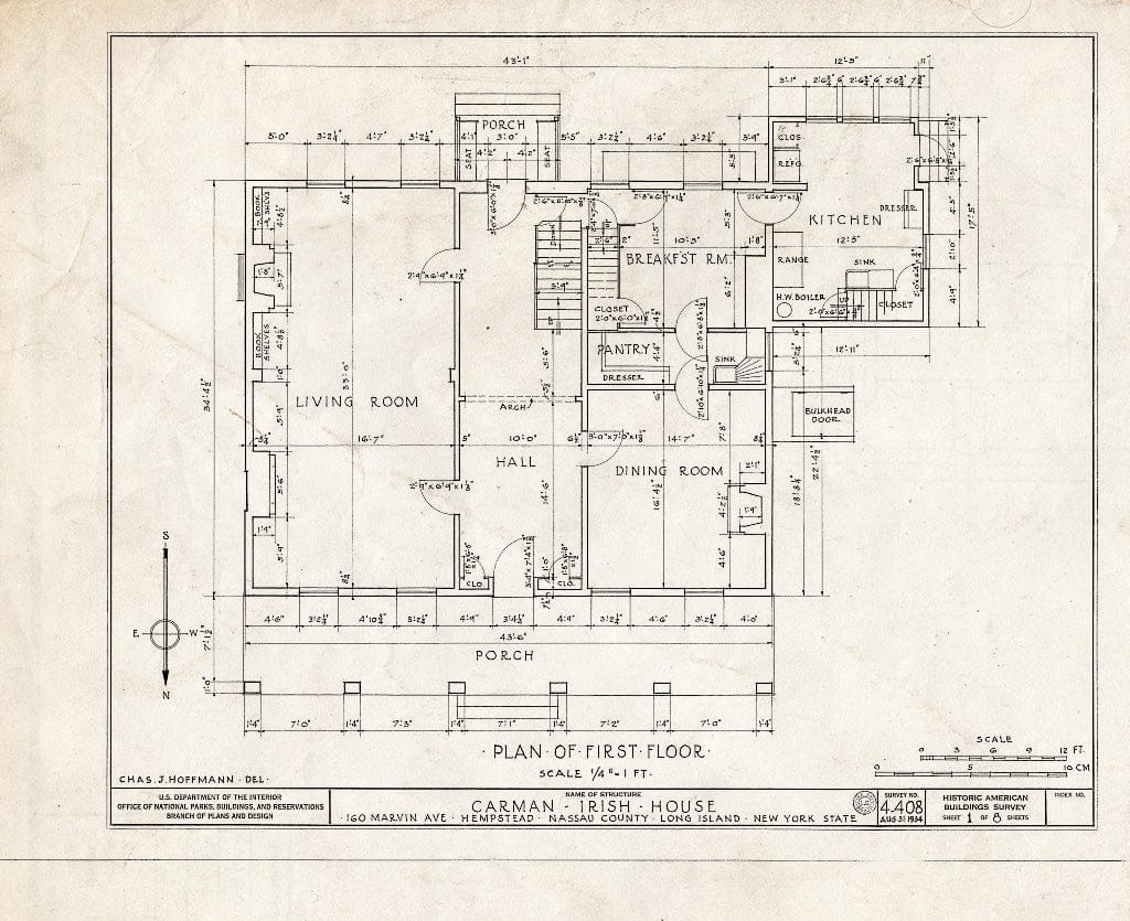 Blueprint HABS NY,30-Hemp,5- (Sheet 1 of 8) - Carman-Irish House, 160 Marvin Avenue, Hempstead, Nassau County, NY