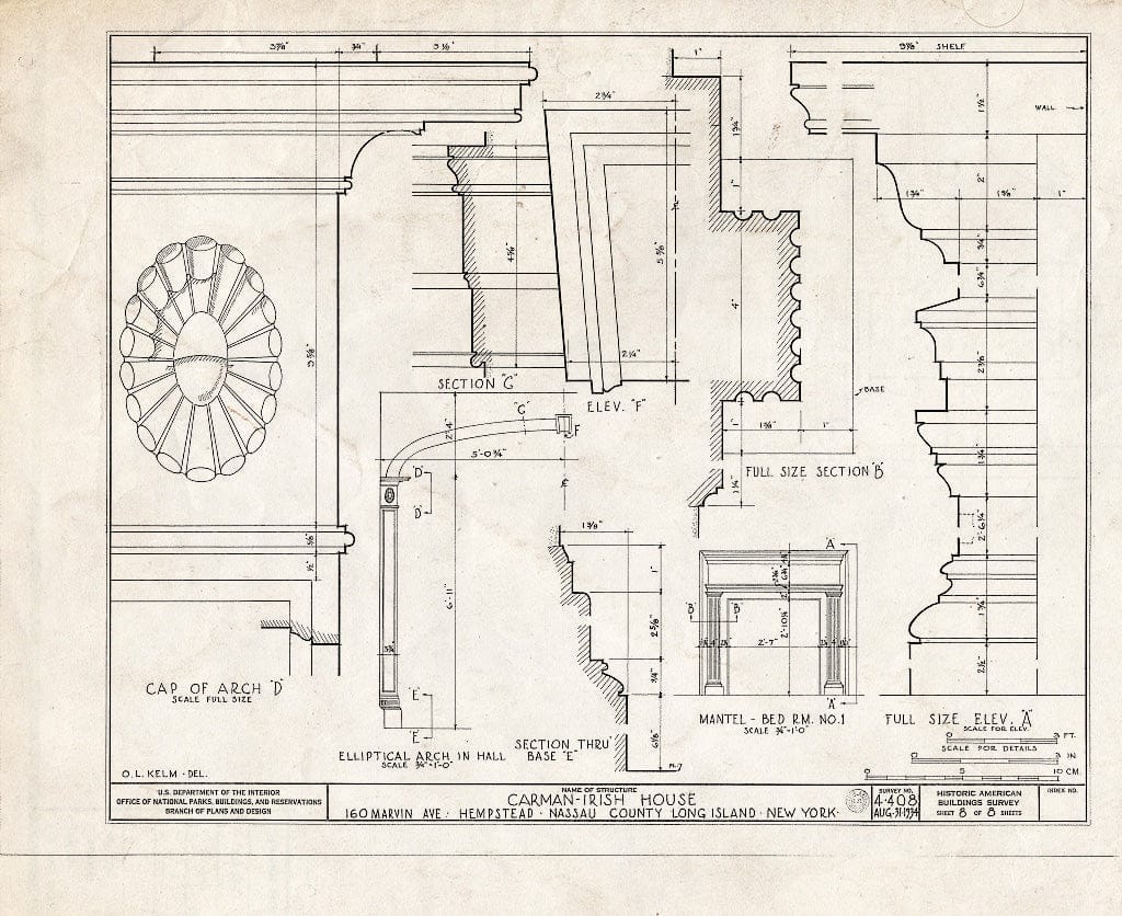 Blueprint HABS NY,30-Hemp,5- (Sheet 8 of 8) - Carman-Irish House, 160 Marvin Avenue, Hempstead, Nassau County, NY