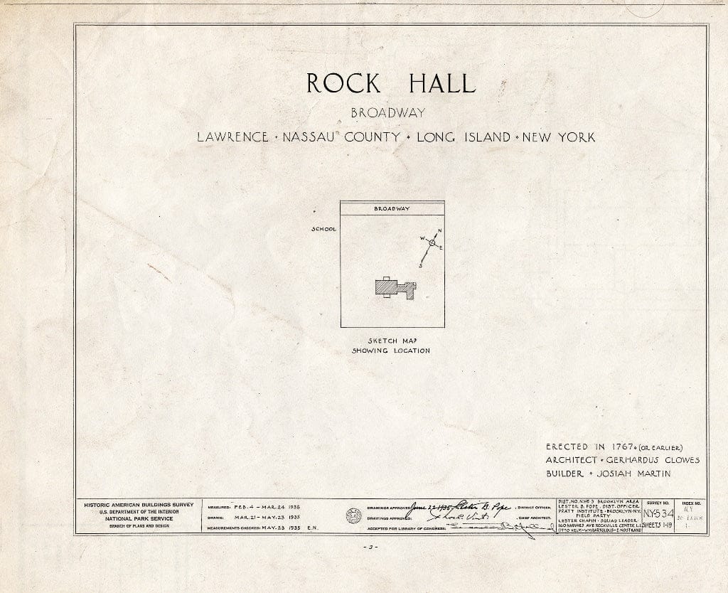 Blueprint HABS NY,30-LAWR,1- (Sheet 0 of 19) - Rock Hall, Broadway, Lawrence, Nassau County, NY