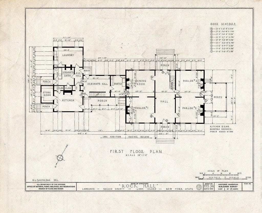 Blueprint HABS NY,30-LAWR,1- (Sheet 1 of 19) - Rock Hall, Broadway, Lawrence, Nassau County, NY