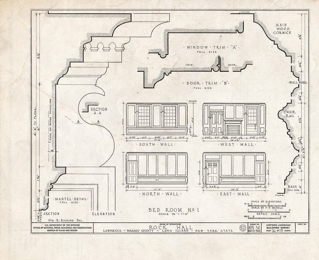 Blueprint HABS NY,30-LAWR,1- (Sheet 16 of 19) - Rock Hall, Broadway, Lawrence, Nassau County, NY