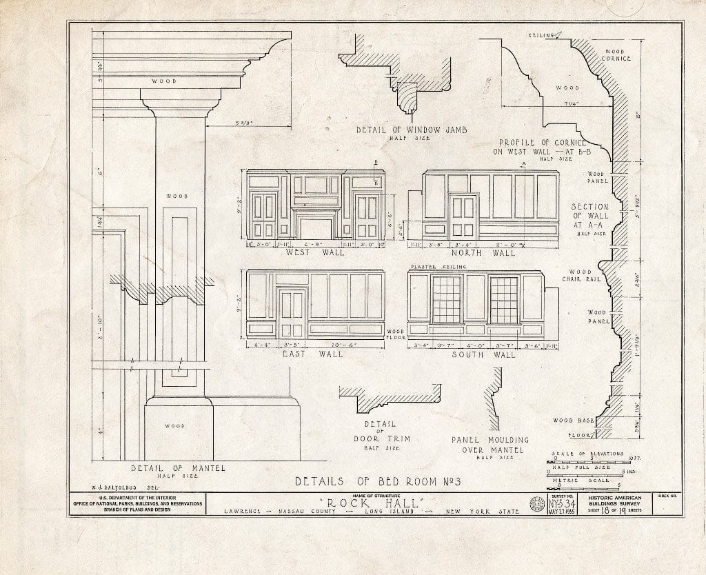 Blueprint HABS NY,30-LAWR,1- (Sheet 18 of 19) - Rock Hall, Broadway, Lawrence, Nassau County, NY