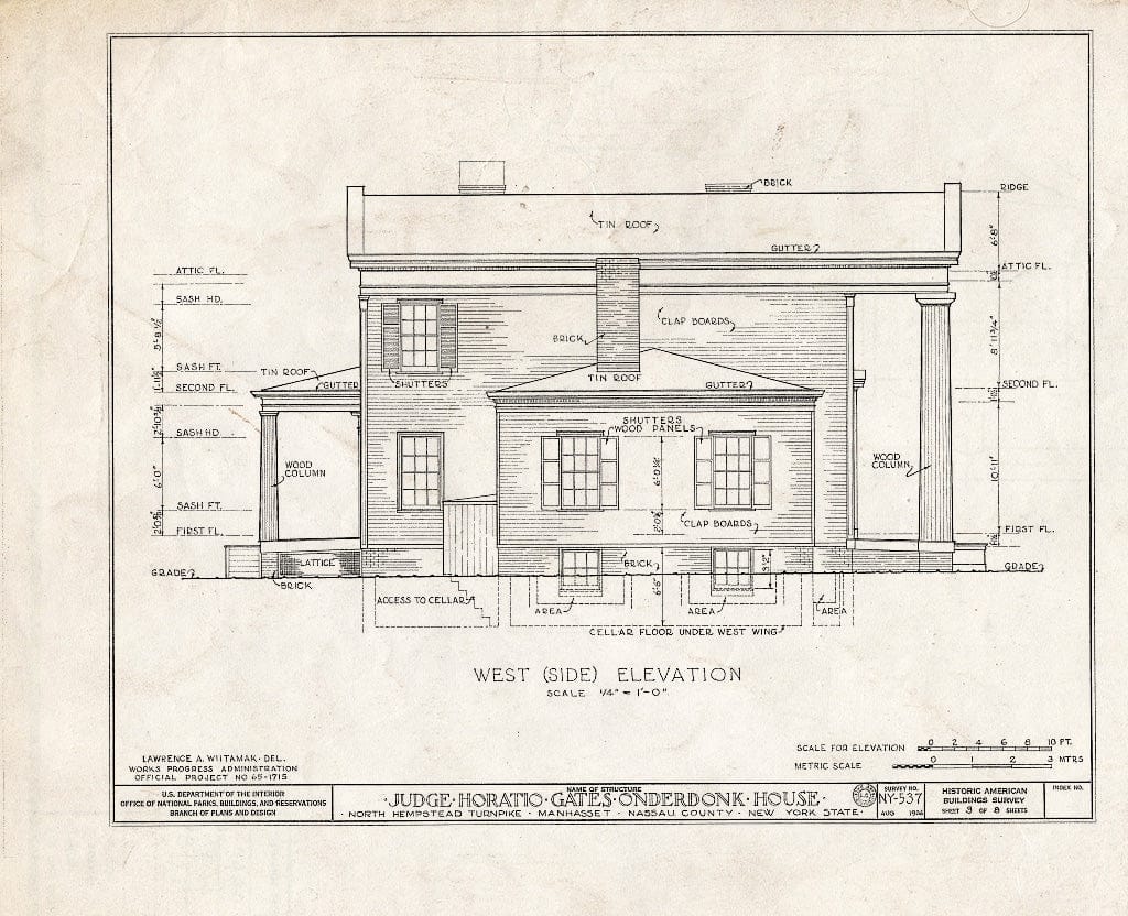 Blueprint HABS NY,30-MANHA,1- (Sheet 3 of 8) - Judge Horatio Gates Onderdonk House, Strathmore Road & Rolling Hill Road, Manhasset, Nassau County, NY