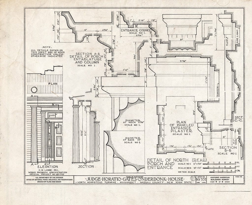 Blueprint HABS NY,30-MANHA,1- (Sheet 7 of 8) - Judge Horatio Gates Onderdonk House, Strathmore Road & Rolling Hill Road, Manhasset, Nassau County, NY
