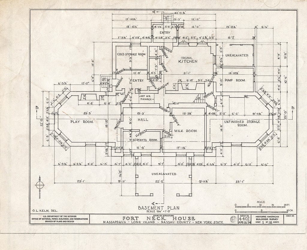 Blueprint HABS NY,30-MASAP,1- (Sheet 1 of 18) - Fort Neck (House), Massapequa, Nassau County, NY