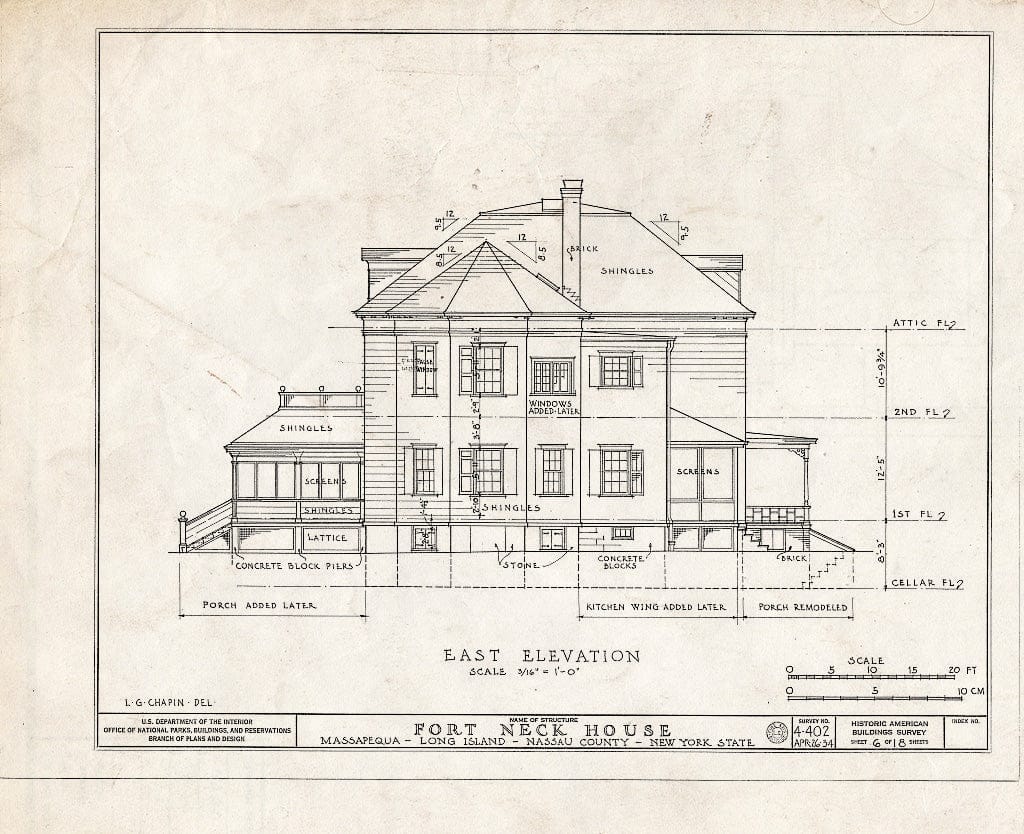 Blueprint HABS NY,30-MASAP,1- (Sheet 6 of 18) - Fort Neck (House), Massapequa, Nassau County, NY