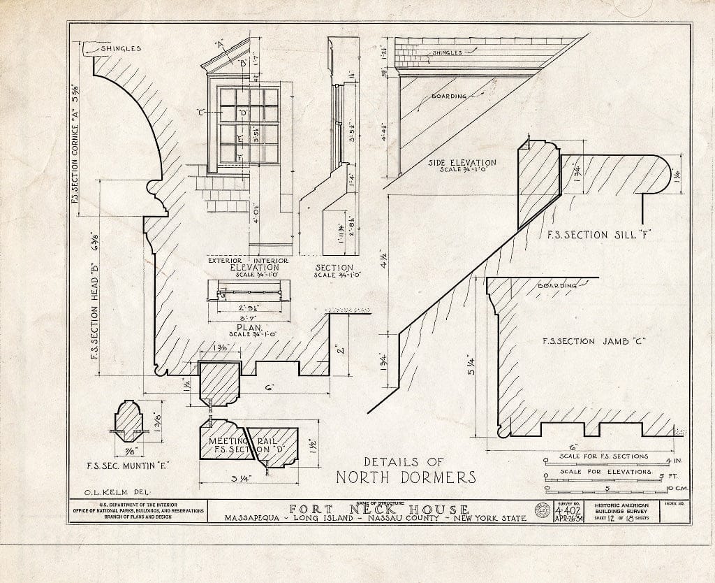 Blueprint HABS NY,30-MASAP,1- (Sheet 12 of 18) - Fort Neck (House), Massapequa, Nassau County, NY