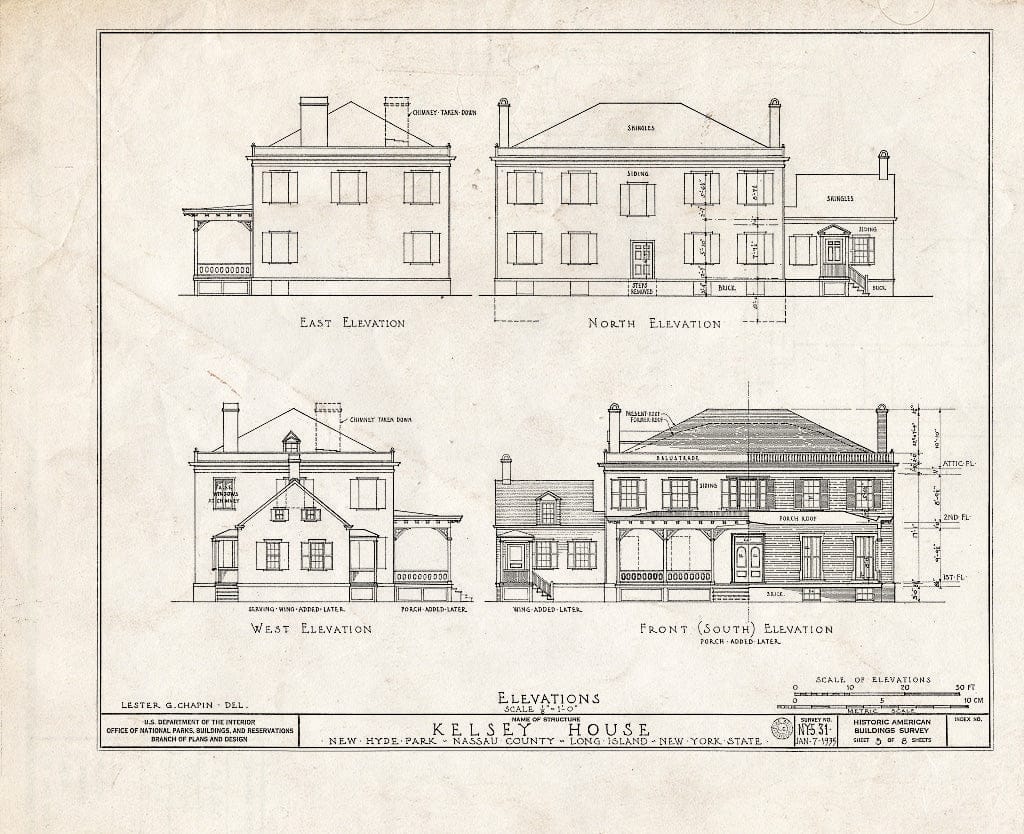 Blueprint HABS NY,30-NEHYP,1- (Sheet 3 of 8) - Kelsey House, Lakeville Road, New Hyde Park, Nassau County, NY