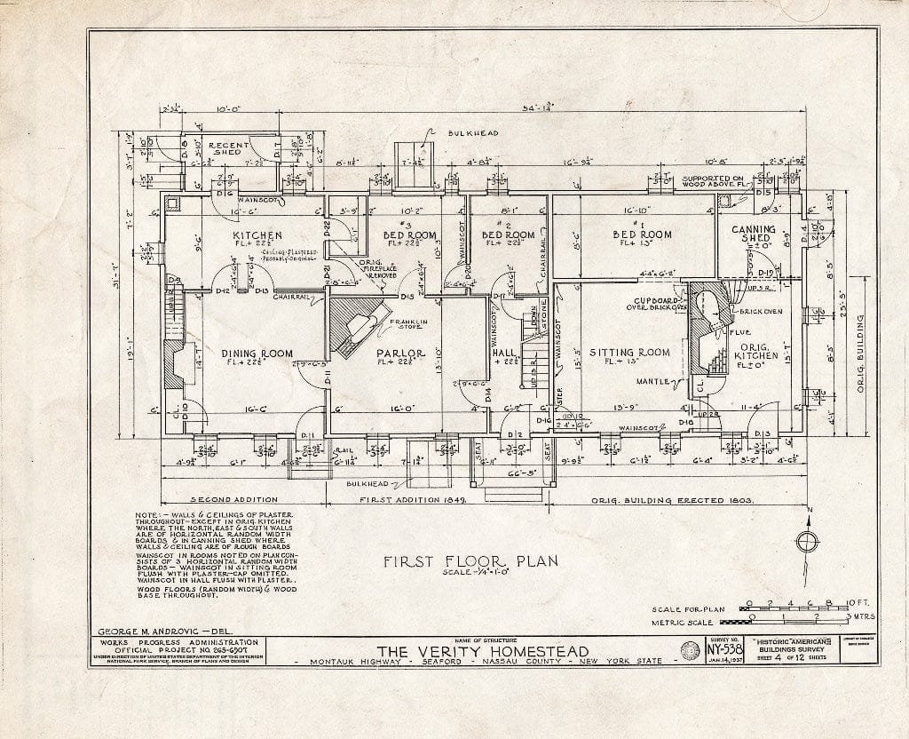 Blueprint HABS NY,30-SEAF,1- (Sheet 4 of 12) - Stephen Verity Homestead, Montauk Highway & Washington Avenue, Seaford, Nassau County, NY