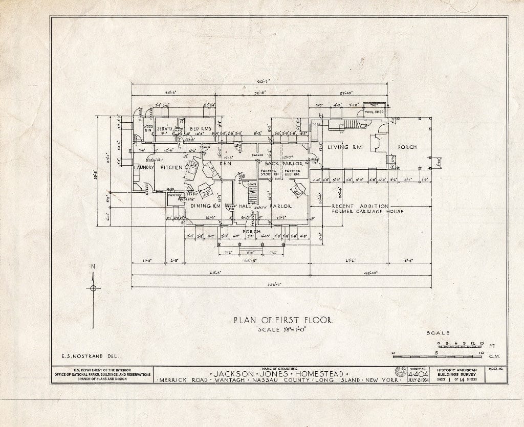 Blueprint HABS NY,30-Want,1- (Sheet 1 of 14) - Jackson Jones Homestead, Merrick Road, Wantagh, Nassau County, NY
