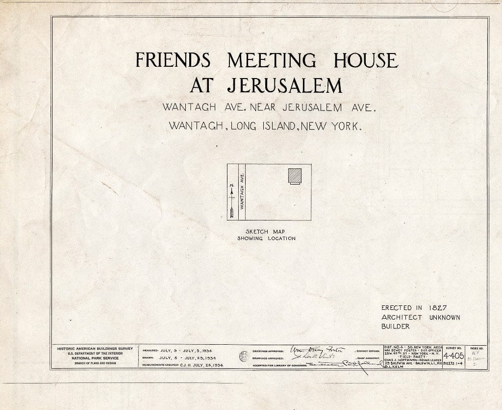 Blueprint HABS NY,30-Want,2- (Sheet 0 of 4) - Friends' Meetinghouse of Jerusalem, Wantagh Avenue, Wantagh, Nassau County, NY