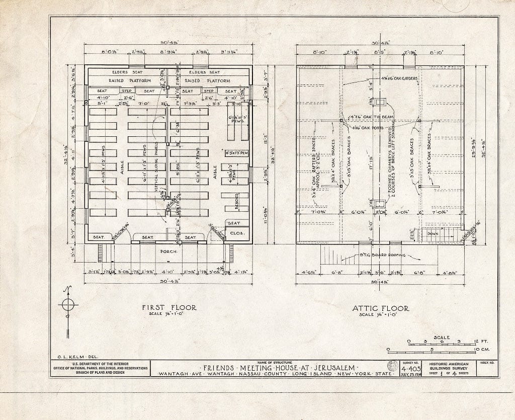 Blueprint HABS NY,30-Want,2- (Sheet 1 of 4) - Friends' Meetinghouse of Jerusalem, Wantagh Avenue, Wantagh, Nassau County, NY
