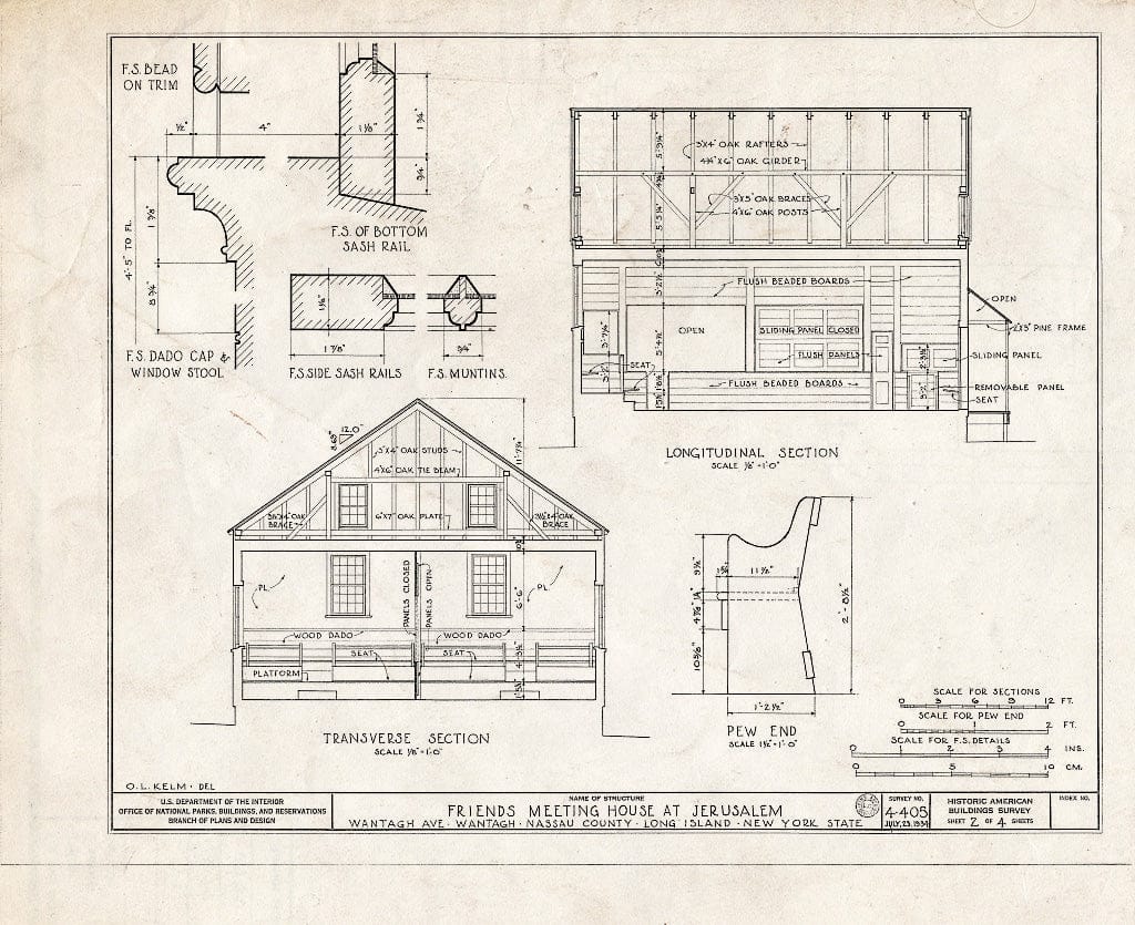 Blueprint HABS NY,30-Want,2- (Sheet 2 of 4) - Friends' Meetinghouse of Jerusalem, Wantagh Avenue, Wantagh, Nassau County, NY