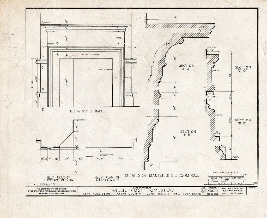 Blueprint HABS NY,30-WILTE,1- (Sheet 11 of 12) - Willis-Post House, Willis Avenue, East Williston, Nassau County, NY