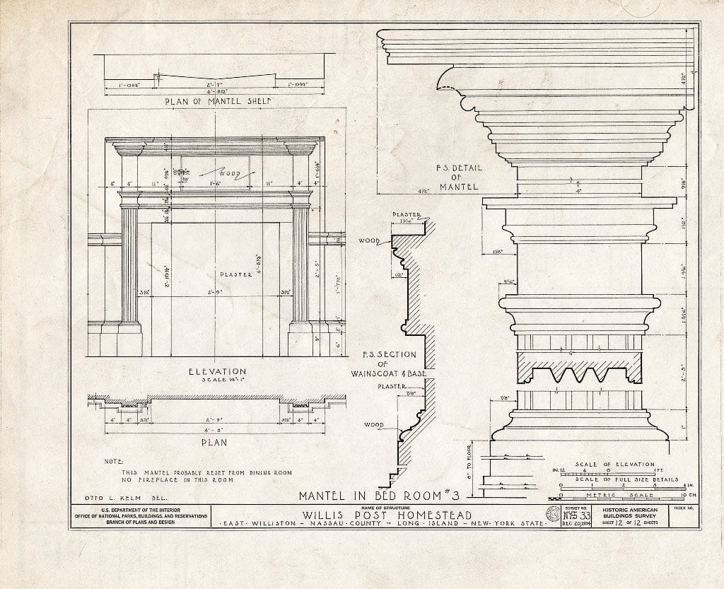 Blueprint HABS NY,30-WILTE,1- (Sheet 12 of 12) - Willis-Post House, Willis Avenue, East Williston, Nassau County, NY