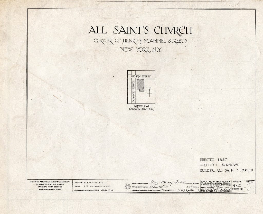 Blueprint HABS NY,31-NEYO,14- (Sheet 0 of 10) - All Saint's Church, 286-290 Henry Street, New York County, NY