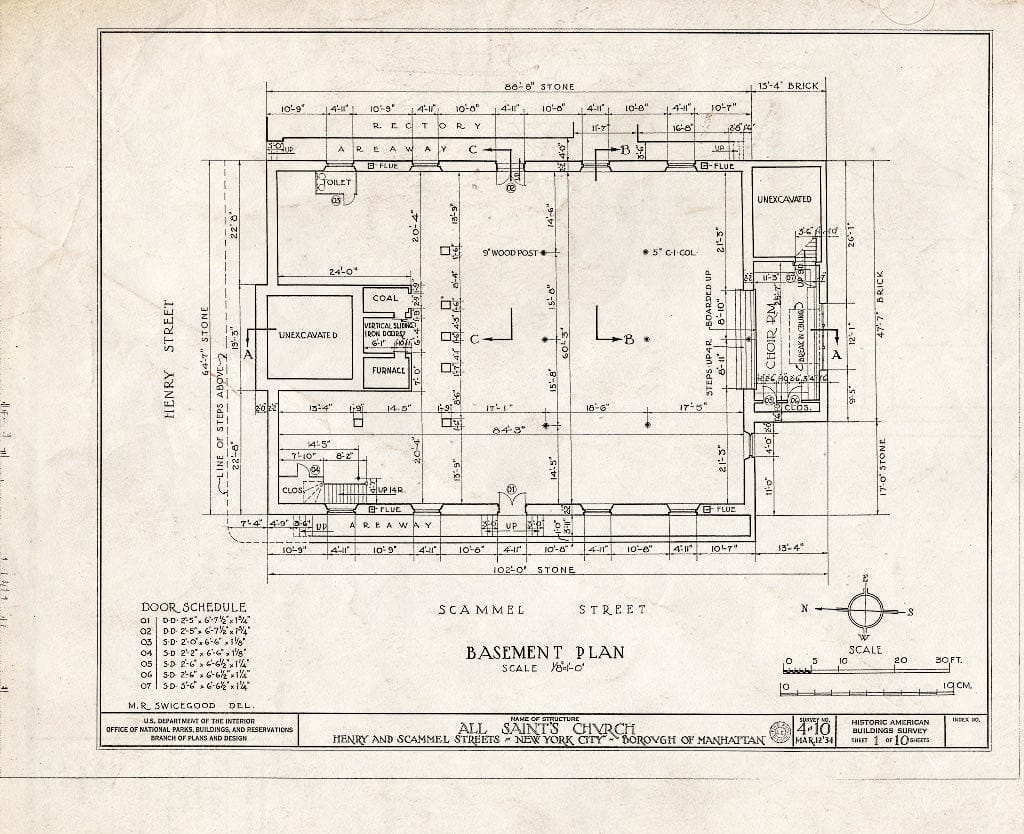 Blueprint HABS NY,31-NEYO,14- (Sheet 1 of 10) - All Saint's Church, 286-290 Henry Street, New York County, NY