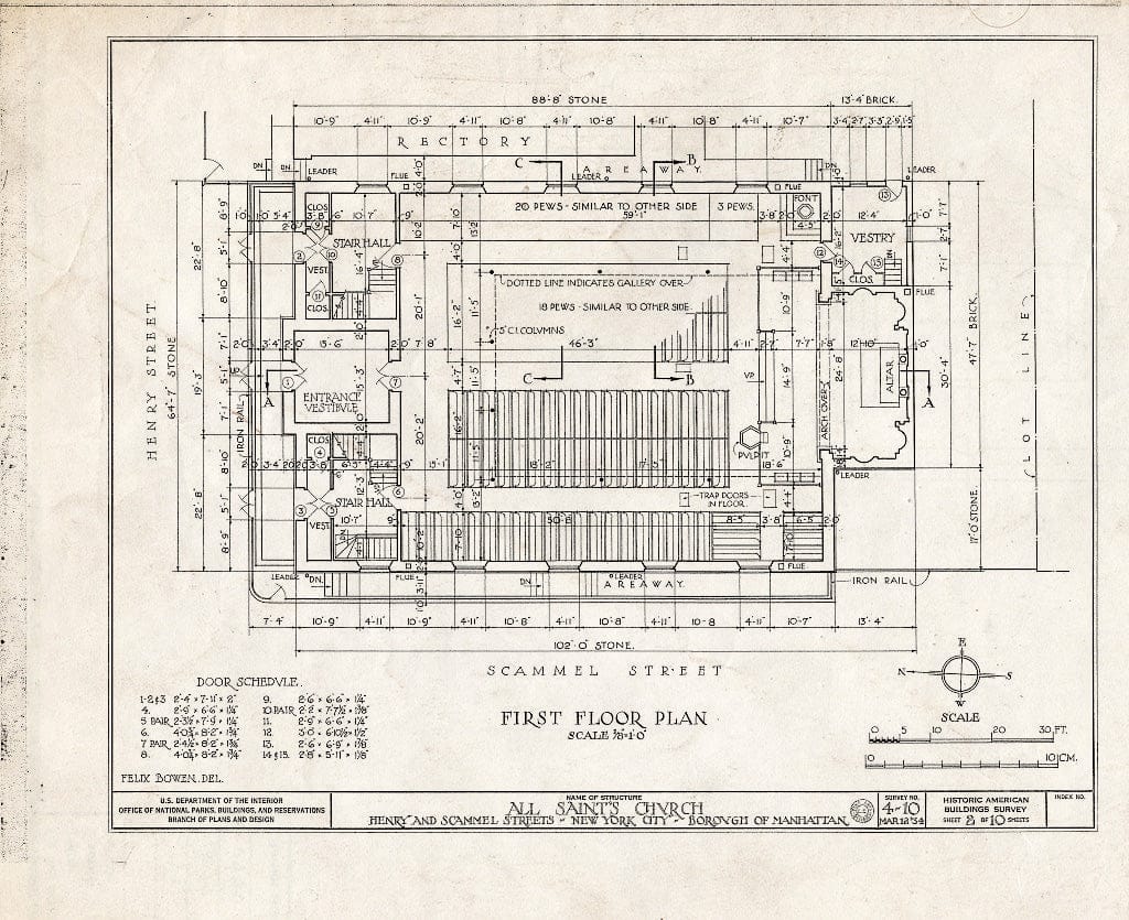 Blueprint HABS NY,31-NEYO,14- (Sheet 2 of 10) - All Saint's Church, 286-290 Henry Street, New York County, NY