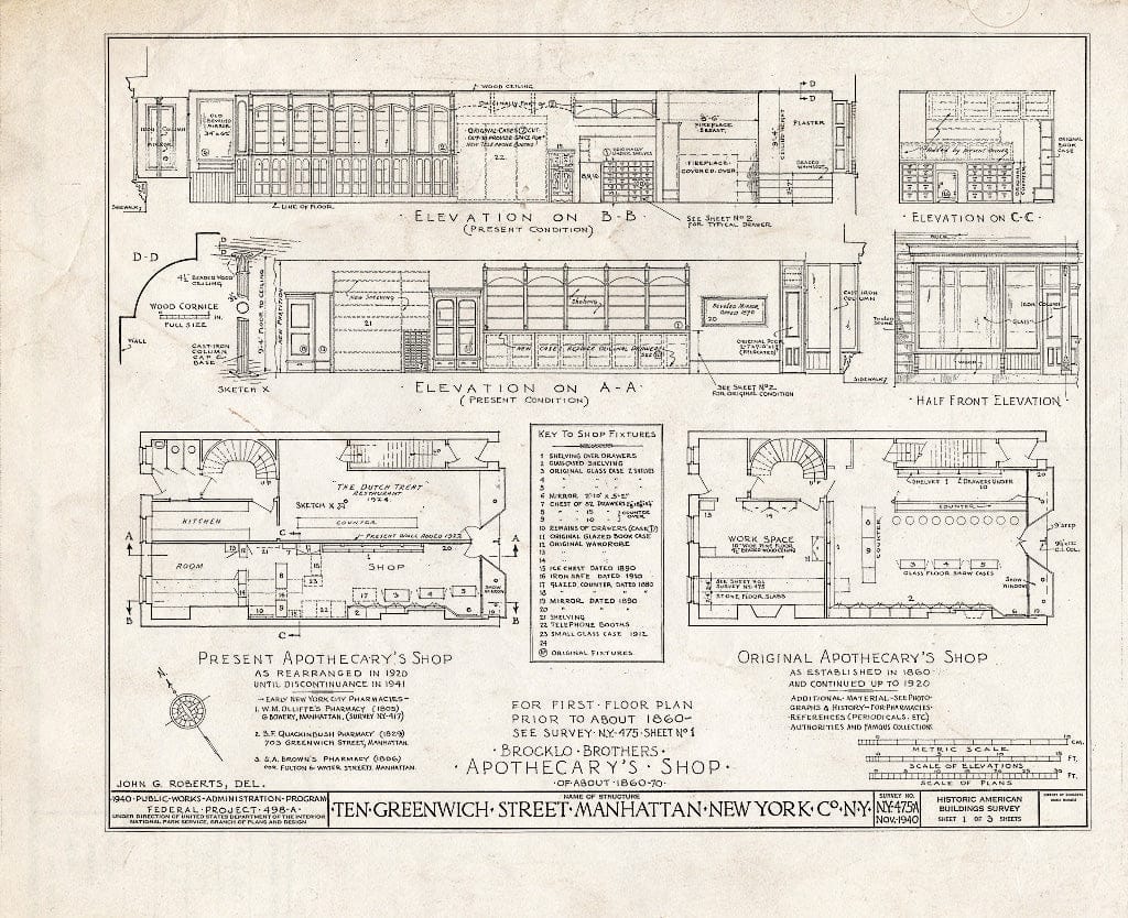 Blueprint HABS NY,31-NEYO,54D1- (Sheet 1 of 3) - Apothecary Shop (Interiors), 10 Greenwich Street, New York County, NY