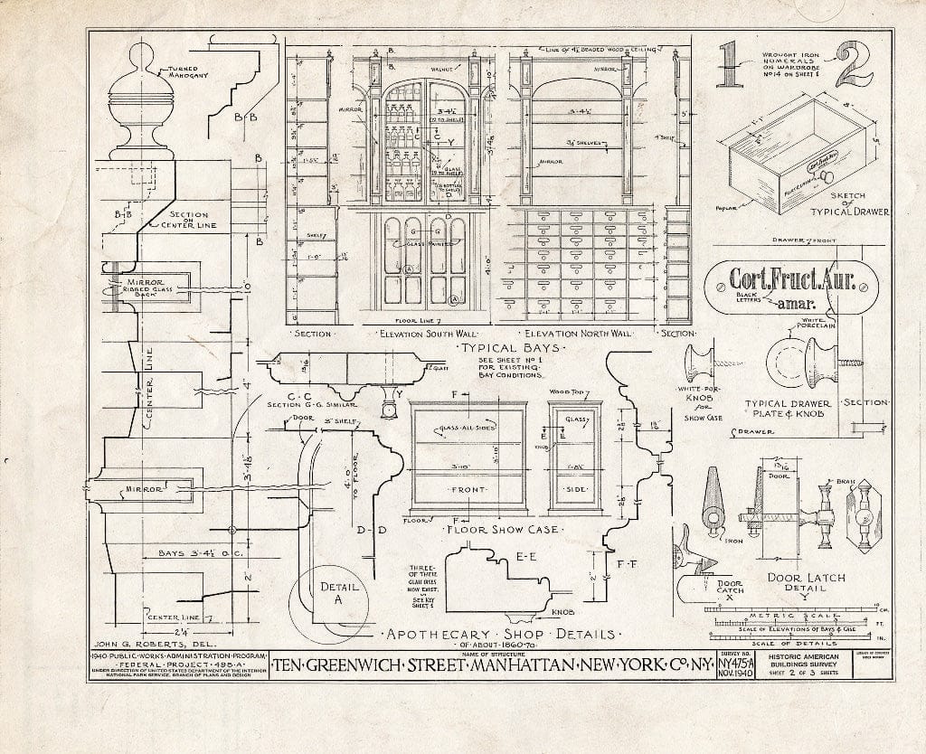 Blueprint HABS NY,31-NEYO,54D1- (Sheet 2 of 3) - Apothecary Shop (Interiors), 10 Greenwich Street, New York County, NY