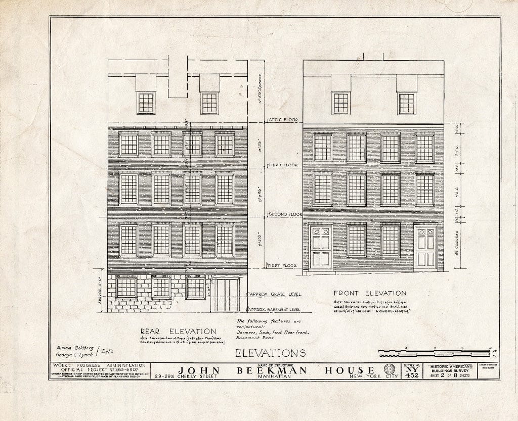 Blueprint HABS NY,31-NEYO,42- (Sheet 2 of 8) - John Beekman House, 29-29 1/2 Cherry Street, New York County, NY