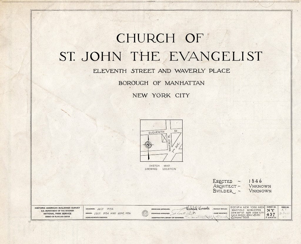 Blueprint HABS NY,31-NEYO,27- (Sheet 0 of 5) - Church of St. John The Evangelist, Eleventh Street & Wavery Place, New York County, NY