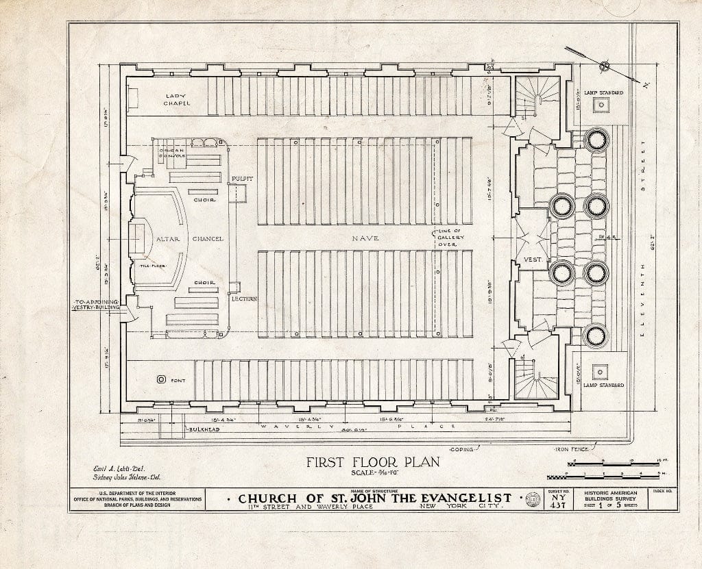 Blueprint HABS NY,31-NEYO,27- (Sheet 1 of 5) - Church of St. John The Evangelist, Eleventh Street & Wavery Place, New York County, NY