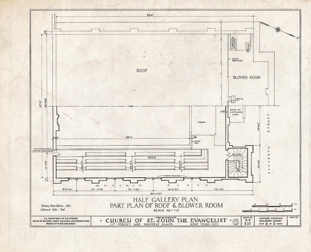 Blueprint HABS NY,31-NEYO,27- (Sheet 2 of 5) - Church of St. John The Evangelist, Eleventh Street & Wavery Place, New York County, NY