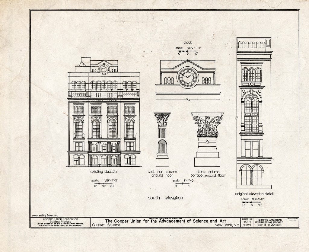 Blueprint HAER NY,31-NEYO,81- (Sheet 11 of 20) - Cooper Union for The Advancement of Science & Art, Third & Fourth Avenues, Astor Place, Seventh Street, New York County, NY