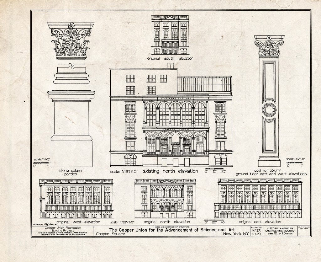 Blueprint HAER NY,31-NEYO,81- (Sheet 12 of 20) - Cooper Union for The Advancement of Science & Art, Third & Fourth Avenues, Astor Place, Seventh Street, New York County, NY