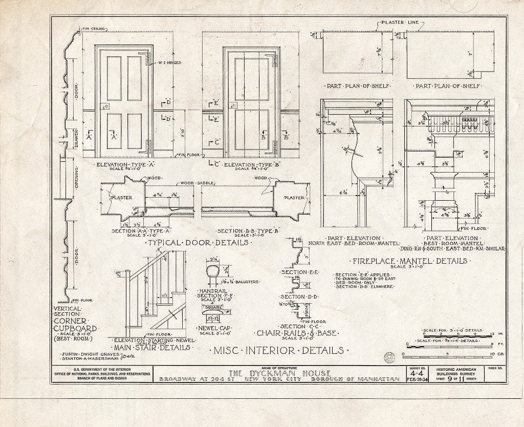 Blueprint HABS NY,31-NEYO,11- (Sheet 9 of 11) - Dyckman House, Broadway & 204th Street, New York County, NY