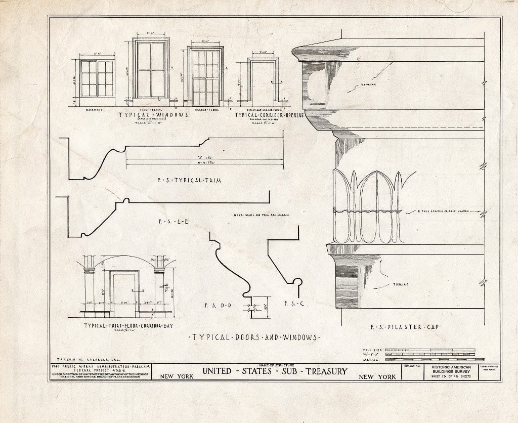 Blueprint HABS NY,31-NEYO,53- (Sheet 13 of 15) - U. S. Custom House, 28 Wall Street, New York County, NY