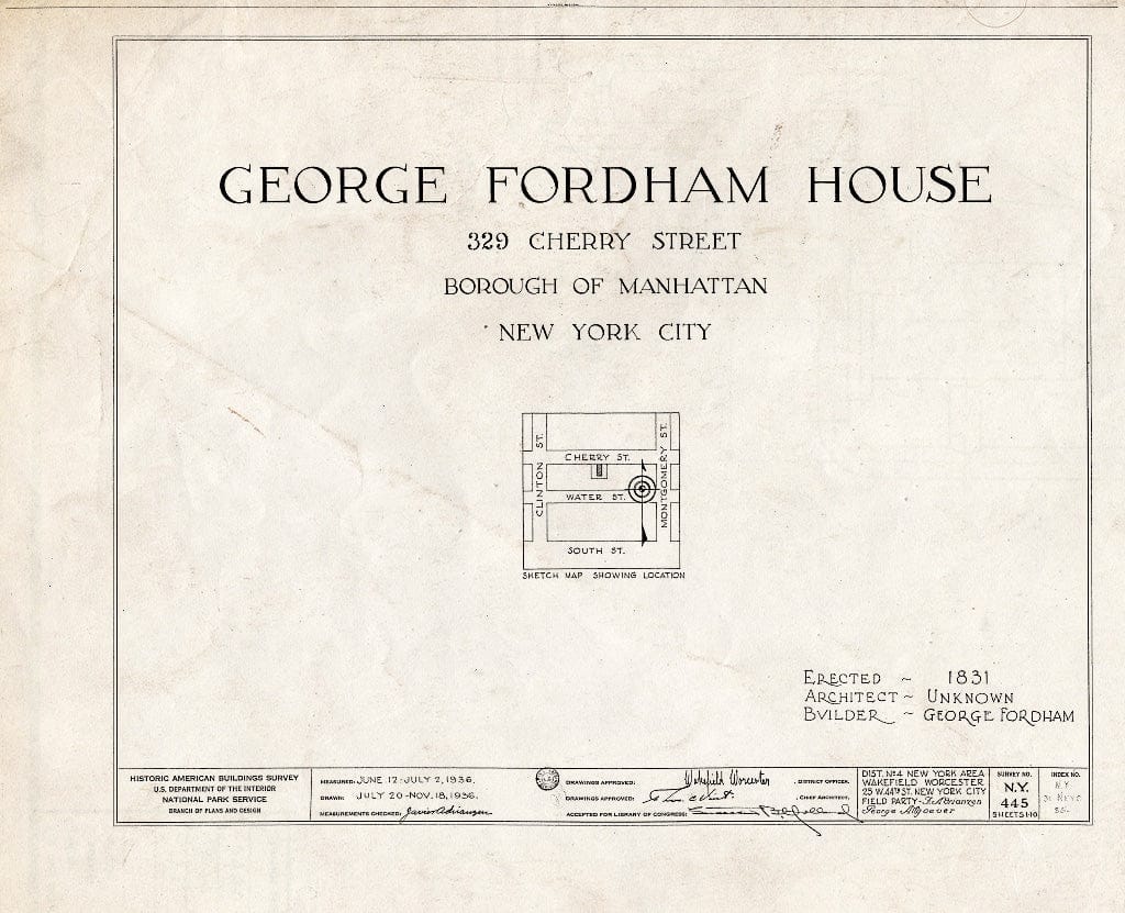 Blueprint HABS NY,31-NEYO,35- (Sheet 0 of 10) - George Fordham House, 329 Cherry Street, New York County, NY