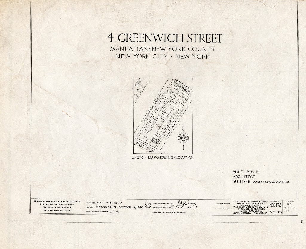 Blueprint HABS NY,31-NEYO,54A- (Sheet 0 of 3) - 4 Greenwich Street (House), New York County, NY