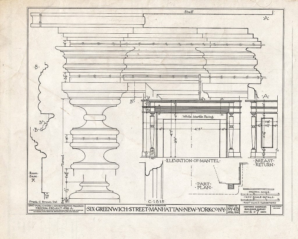 Blueprint HABS NY,31-NEYO,54B- (Sheet 4 of 7) - 6 Greenwich Street (House), New York County, NY