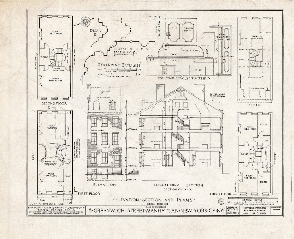 Blueprint HABS NY,31-NEYO,54C- (Sheet 1 of 8) - 8 Greenwich Street (House), New York County, NY