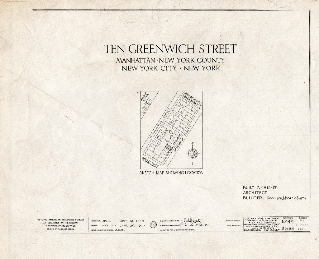 Blueprint HABS NY,31-NEYO,54D- (Sheet 0 of 9) - 10 Greenwich Street (House), New York County, NY