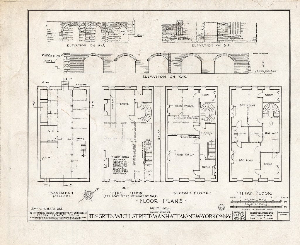 Blueprint HABS NY,31-NEYO,54D- (Sheet 1 of 9) - 10 Greenwich Street (House), New York County, NY