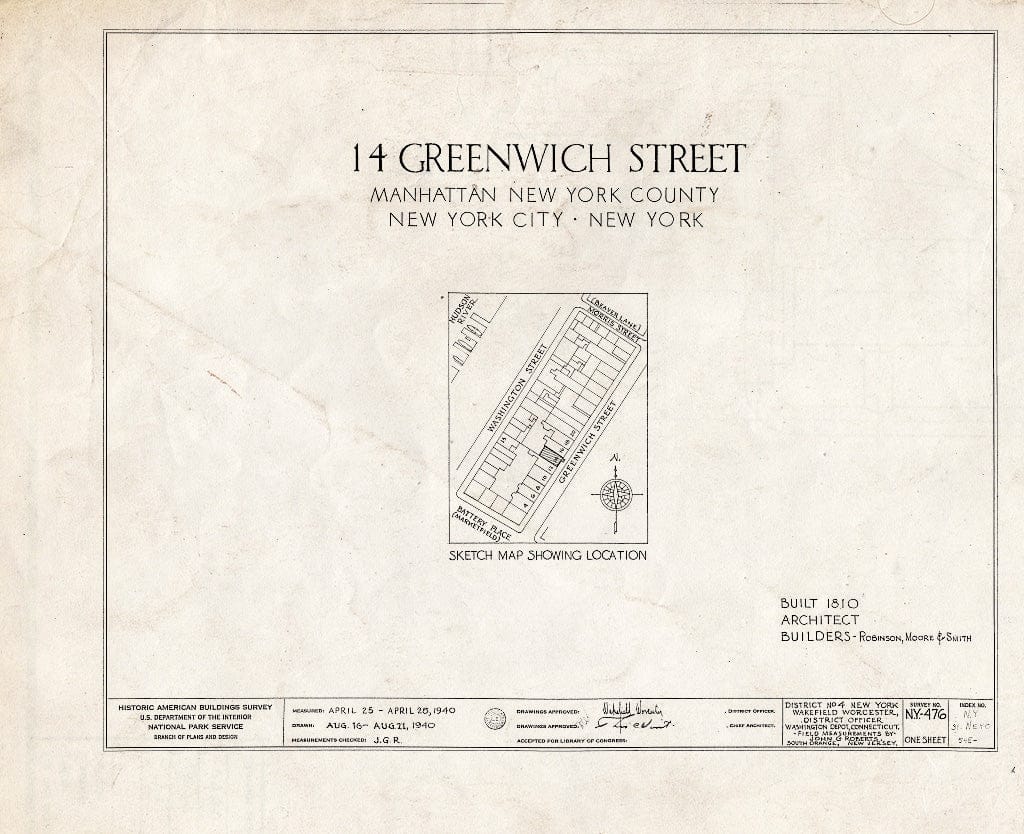 Blueprint HABS NY,31-NEYO,54E- (Sheet 0 of 1) - 14 Greenwich Street (House), New York County, NY