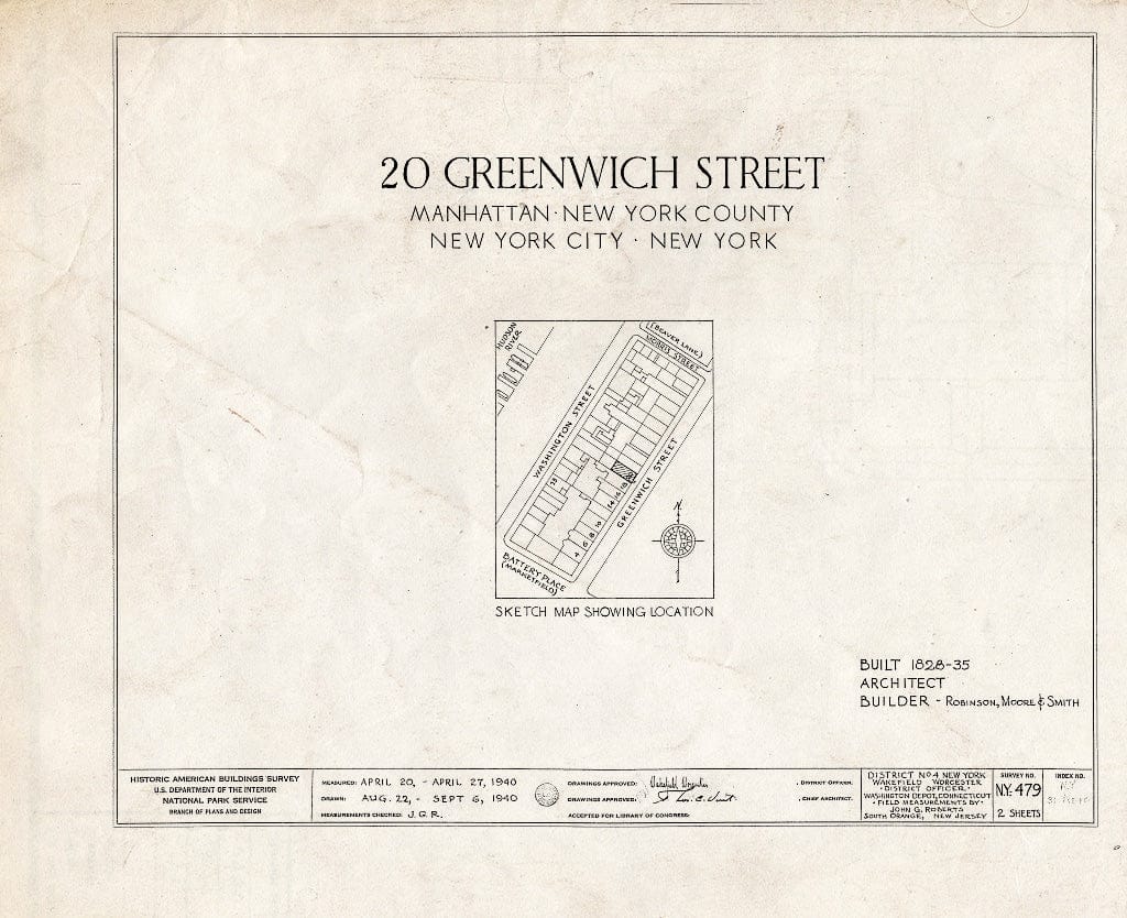Blueprint HABS NY,31-NEYO,54H- (Sheet 0 of 2) - 20 Greenwich Street (House), New York County, NY