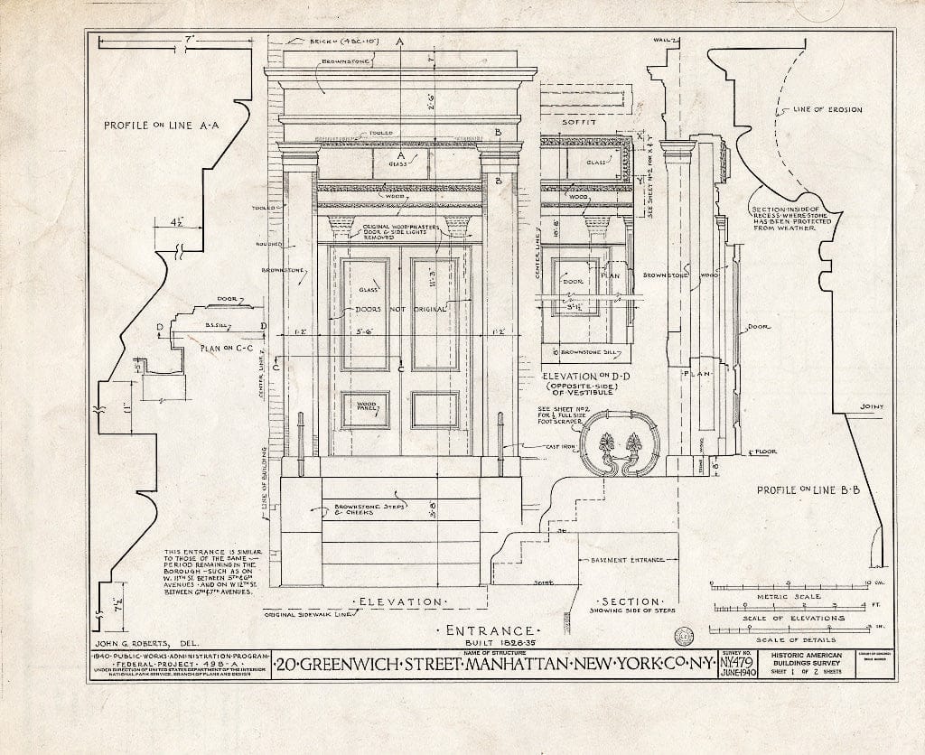 Blueprint HABS NY,31-NEYO,54H- (Sheet 1 of 2) - 20 Greenwich Street (House), New York County, NY